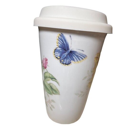 Lenox Butterfly Meadow Ceramic Travel Mug Tumbler 10oz Silicone Lid - Picture 5 of 11